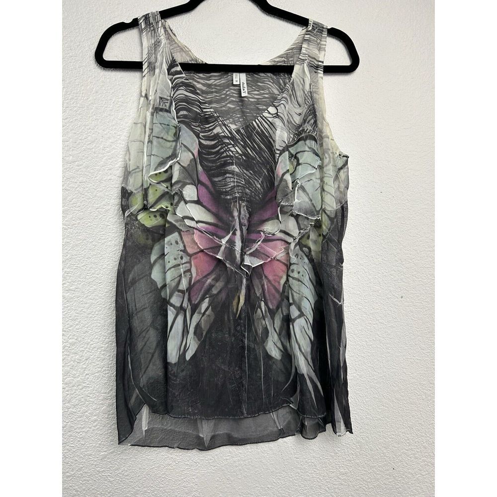 Studio Y‎ Womens Size M Sheer Tank Sleeveless Top Multicolor Butterfly